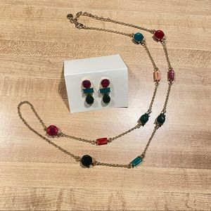 Talbots Jewel Tone Long Necklace and Earring Set Gold Tone Hardware
